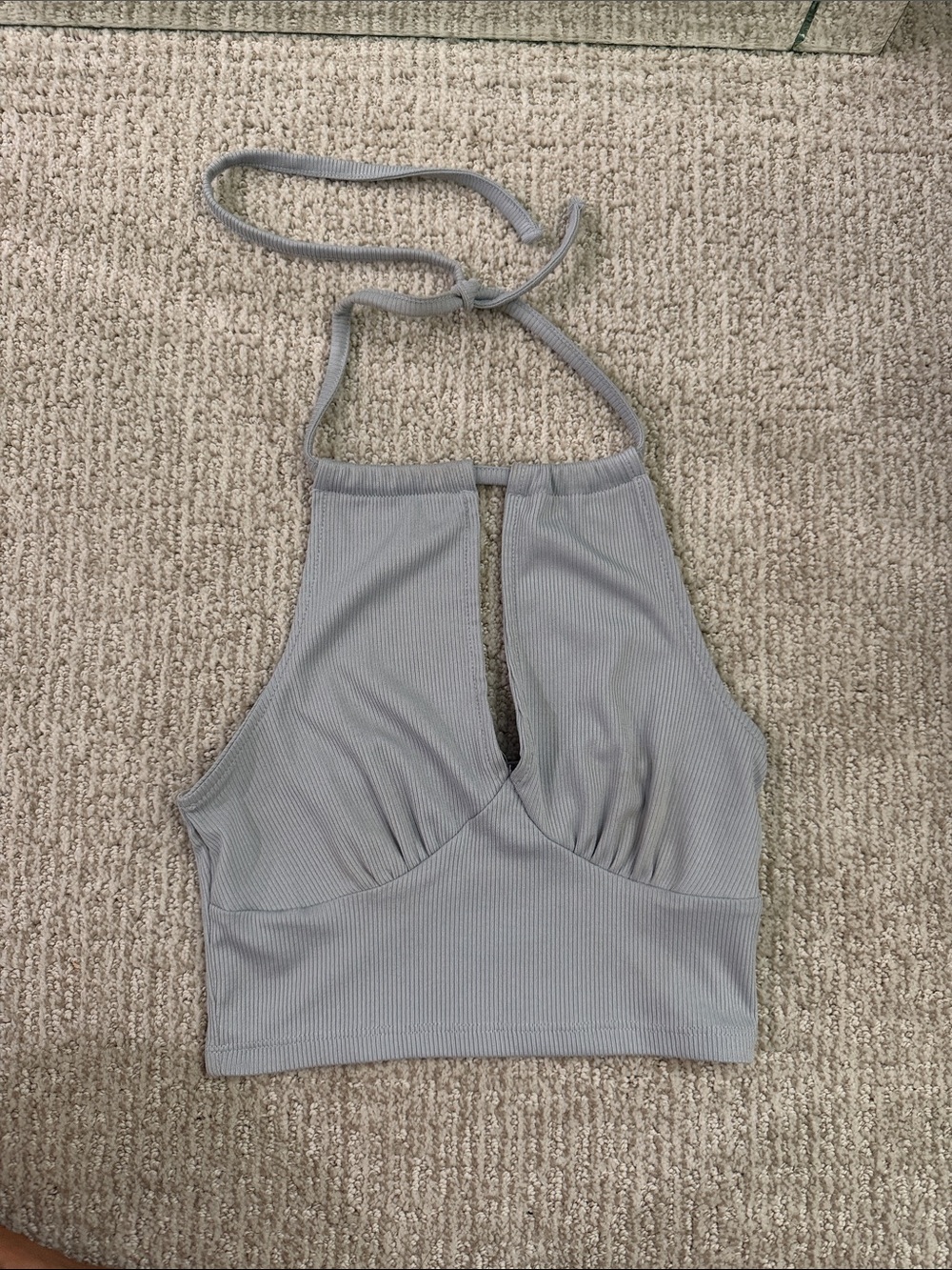 Ribbed Halter Crop Top in Light Gray